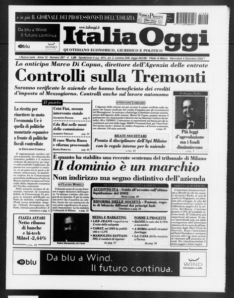 Italia oggi : quotidiano di economia finanza e politica